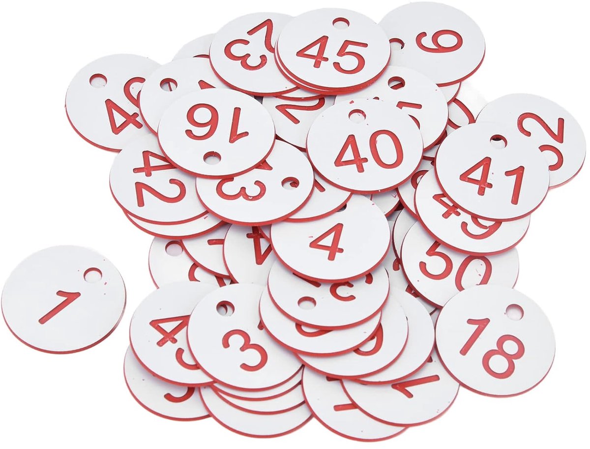 SnelShoppen - 50 Stuks Bijenkorf Genummerde Labels, 1.4 Inch Ronde ABS Identificatie Tags, Beehive Beheer en Tracking Markers met Gat voor Makkelijk G