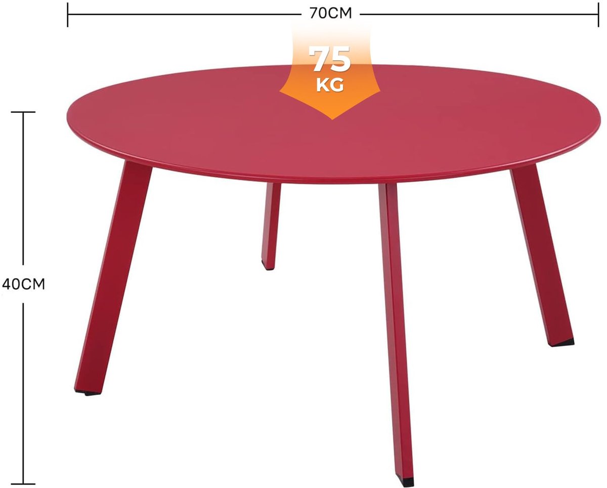SnelShoppen - Grand Patio Ronde Salontafel Bijzettafel 70CM X 70CM Lichtgewicht Tuin Tafel voor Buiten Binnen Balkons Terras Woonkamer Kantoor Rood