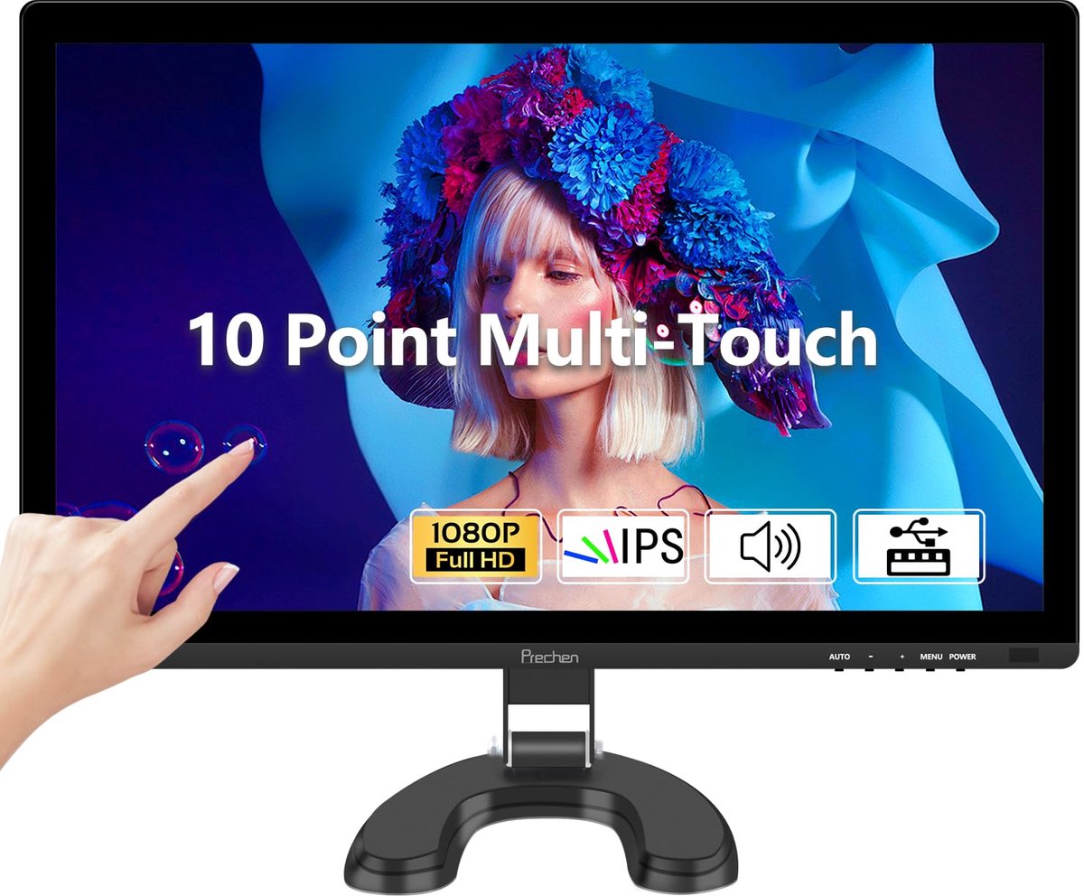 SnelShoppen - 23,8 inch Touchscreen Monitor, Gaming Monitor IPS FHD 1080P, HDMI & VGA & USB, 75Hz, VESA, Ingebouwde Luidsprekers voor Gaming en Kantoo
