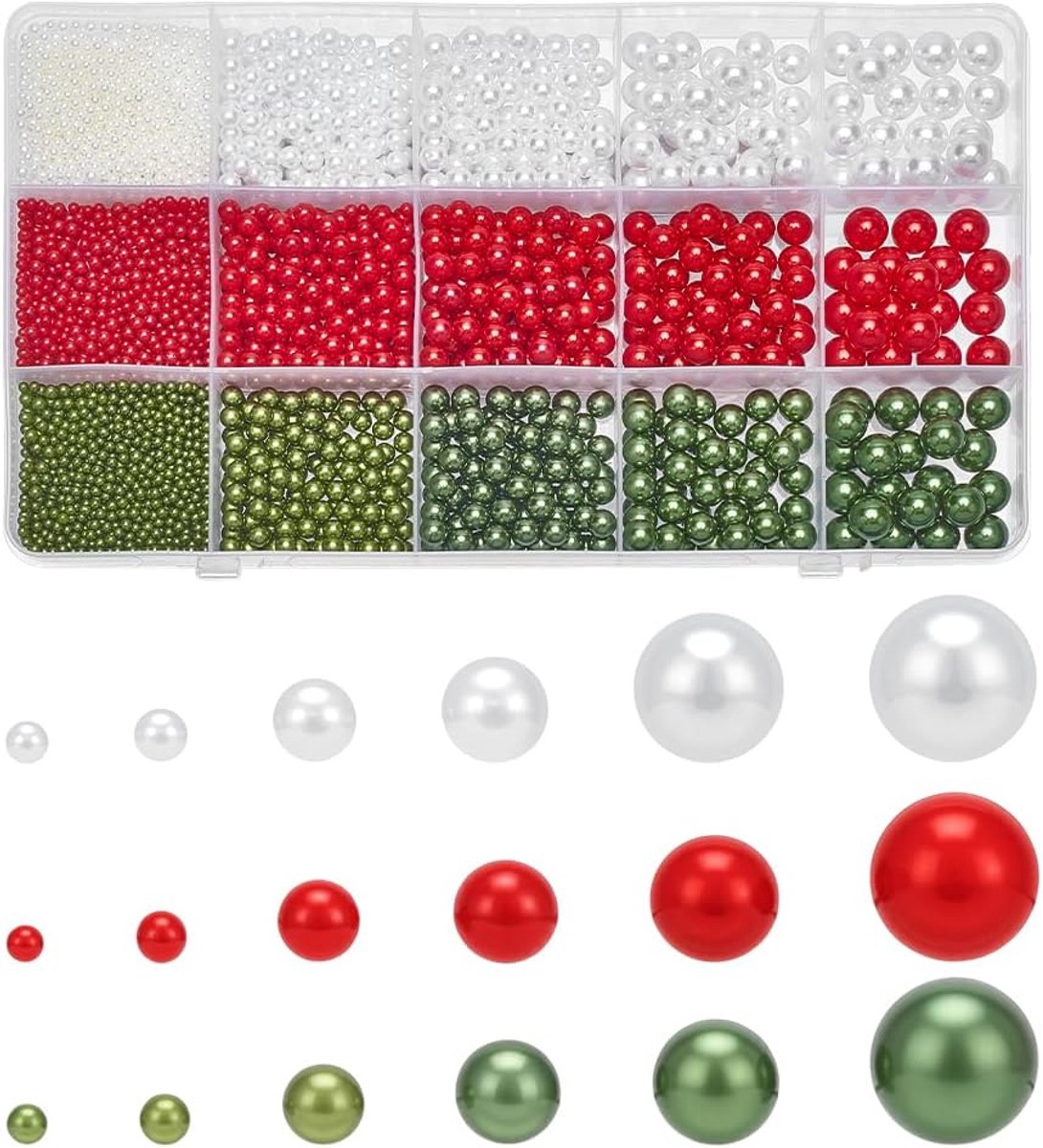 SnelShoppen - 3040 Stuks Vaas Vul Kralen - 18 Stijlen - 1.5~8mm Drijfkralen Zonder Gat - Kerst Versiering - Groen/Wit/Rood - Maak Juwelen en Decoratie