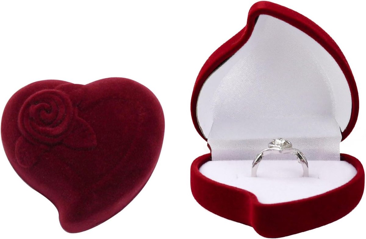 SnelShoppen - Luxe Hartvormige Velvet Ringdoos voor Trouwringen en Verlovingsringen, Kleine Sieradenopslag, Rood, Perfect voor Huwelijk en Verloving