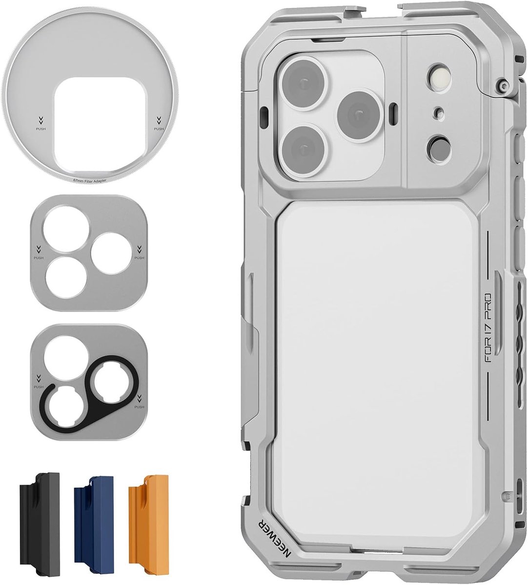 SnelShoppen - Phone Cage Compatibel met iPhone 17 Pro, Videostabilisator Accessoires met 67mm Filter Ring, 17mm Lens Achterplaat, T-Mount Adapter en 4