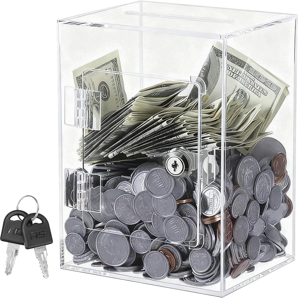 SnelShoppen - Transparante Acryl Spaarpot 15 x 12 x 20 cm, Lockable Spaarpot met Sleutel en Slot, Modern Design voor Volwassenen en Kinderen, Perfect