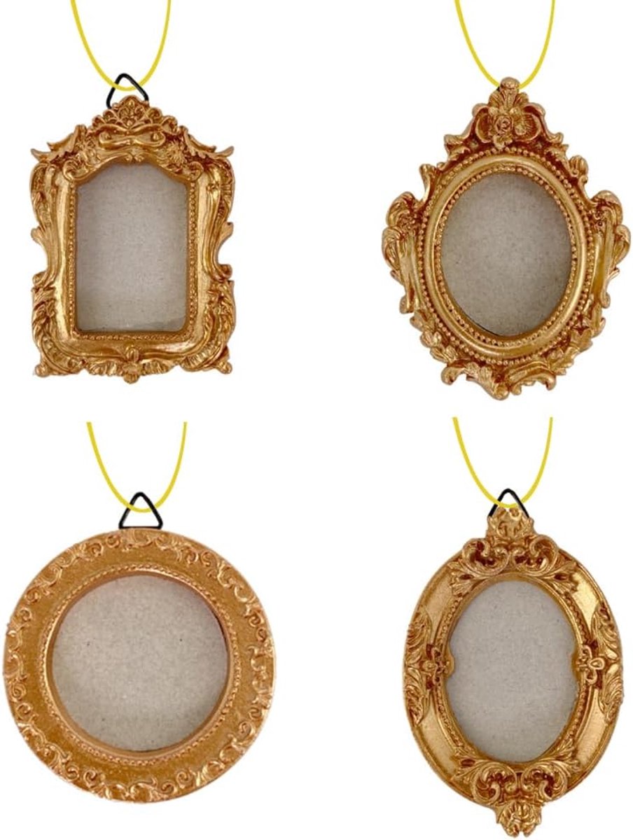 SnelShoppen - Gold Resin Fotolijst, 4 Stuks Mini Vintage Fotolijsten in Verschillende Ontwerpen, Gouden Kleur, Antieke Achtergrond, Perfect voor Thuis