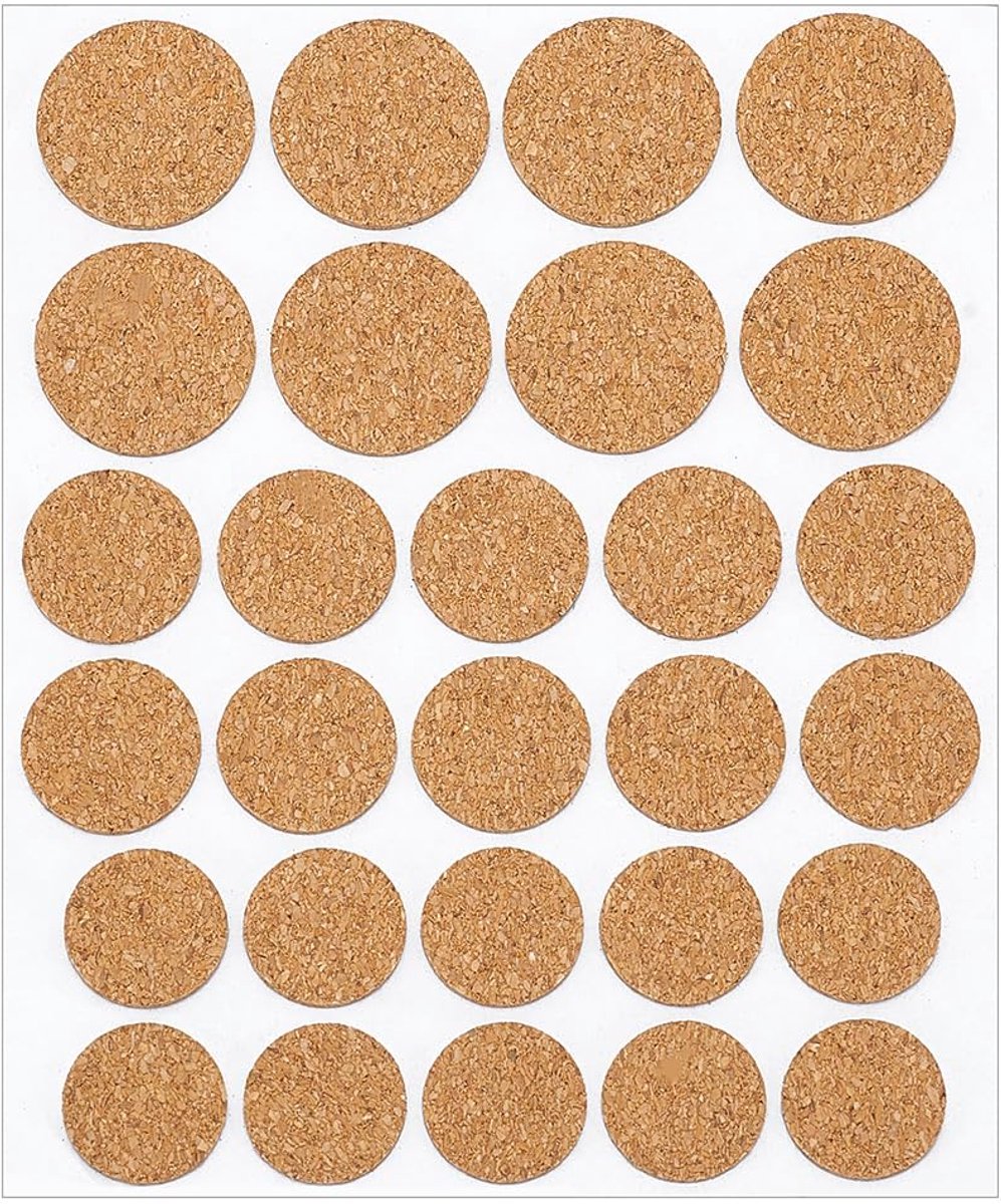 SnelShoppen - 560 Zelfklevende Kurk Pads, 20 Vellen, Meerdere Maten 18mm/20mm/25mm, Beschermende Schijven voor Meubels, Keuken, Tafel, Stoelen, Kasten