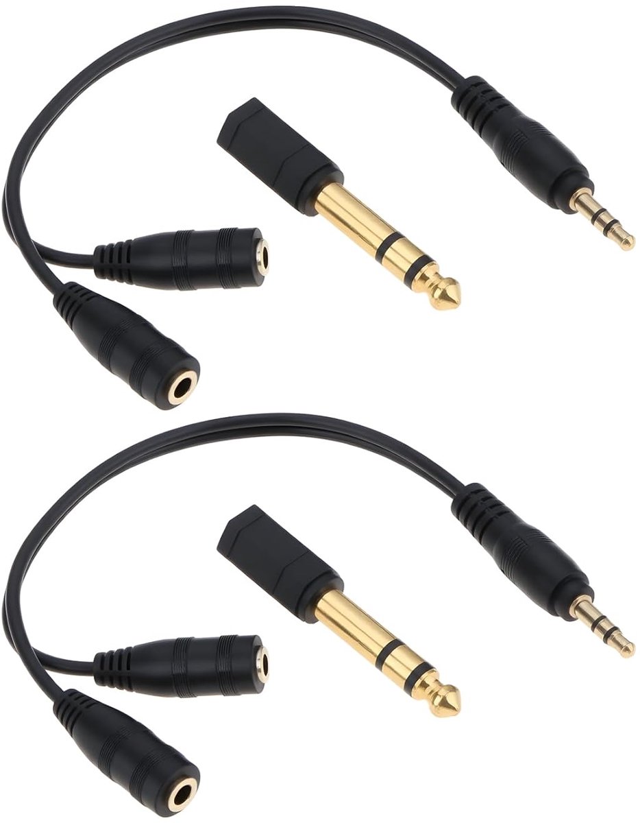 SnelShoppen - 2 Stuks Stereo Y Splitter 3.5mm naar 6.5mm Koptelefoon Splitter voor Audio Apparatuur, Goud Geplateerde Stekker, Perfecte Geluidskwalite