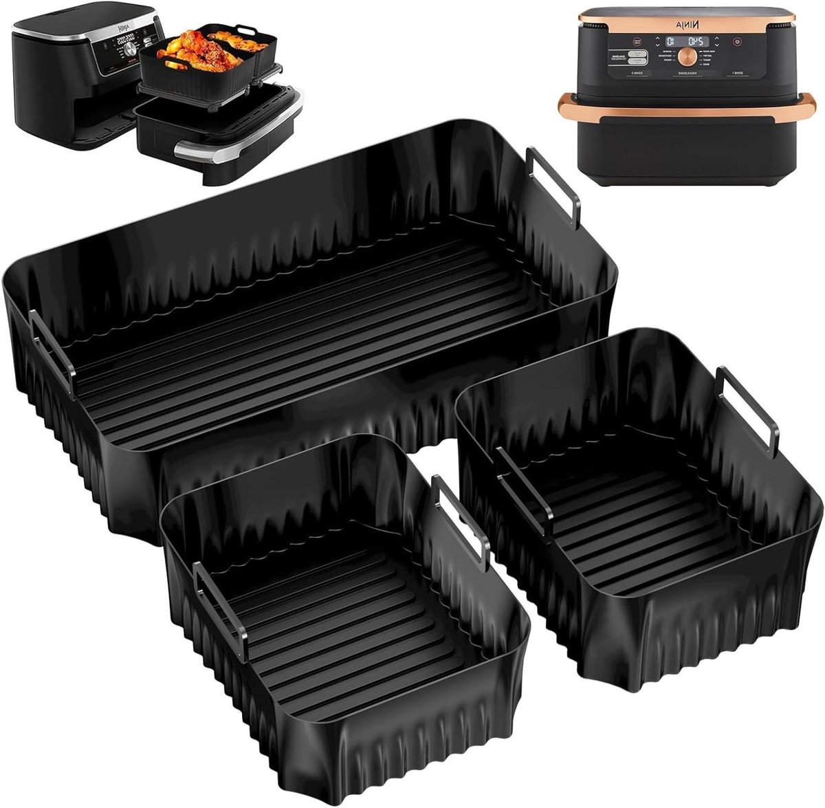 Airfryer Mand - Siliconen Bakvorm - Gezond Koken - Olie Afvoer Design - 3 Stuks - Grijs