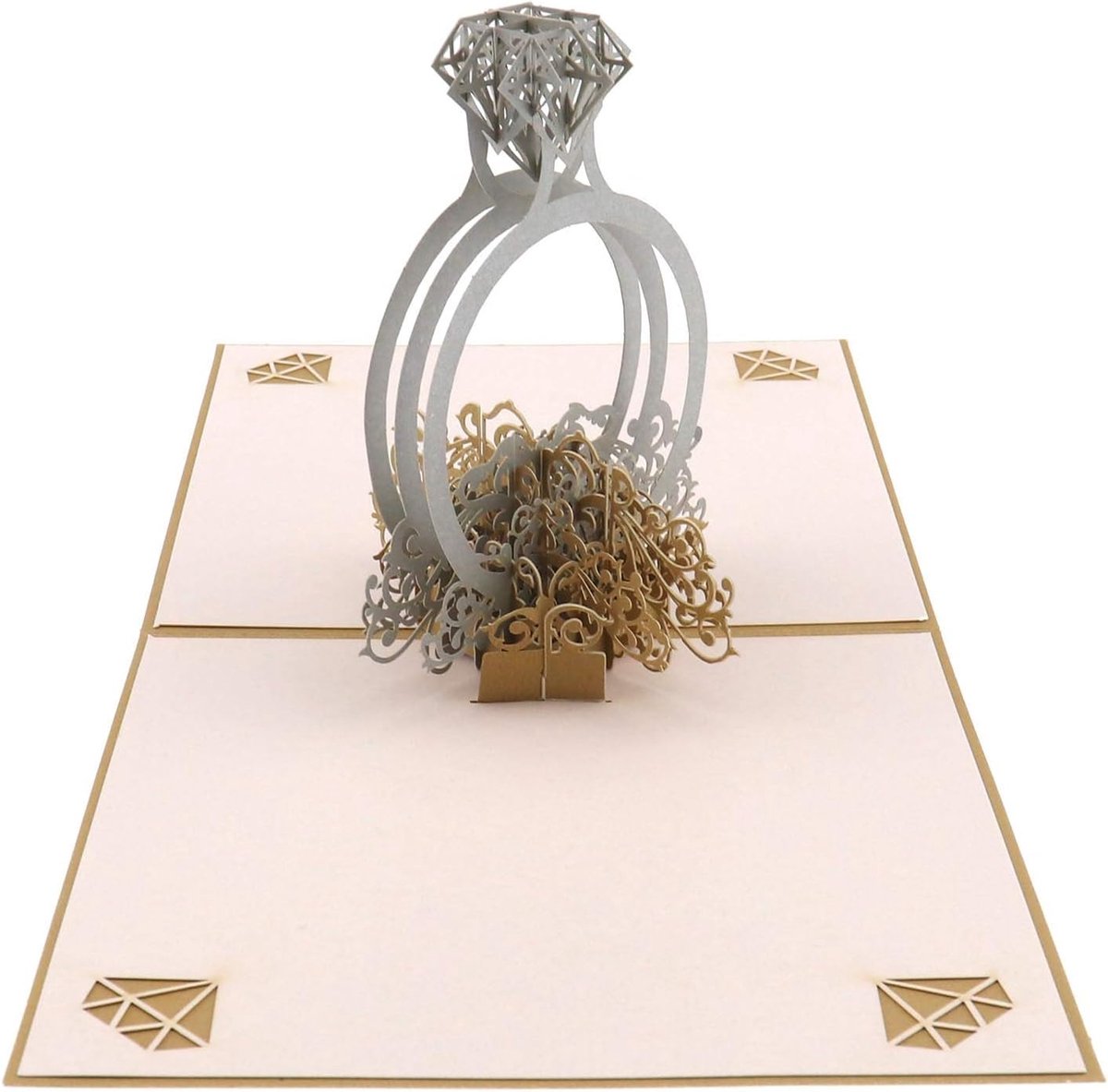SnelShoppen - Pop Up Diamant Ring Kaart 3D Popup Wenskaart Bruiloft Kaarten met Envelop Voor Koppels Liefde Feest
