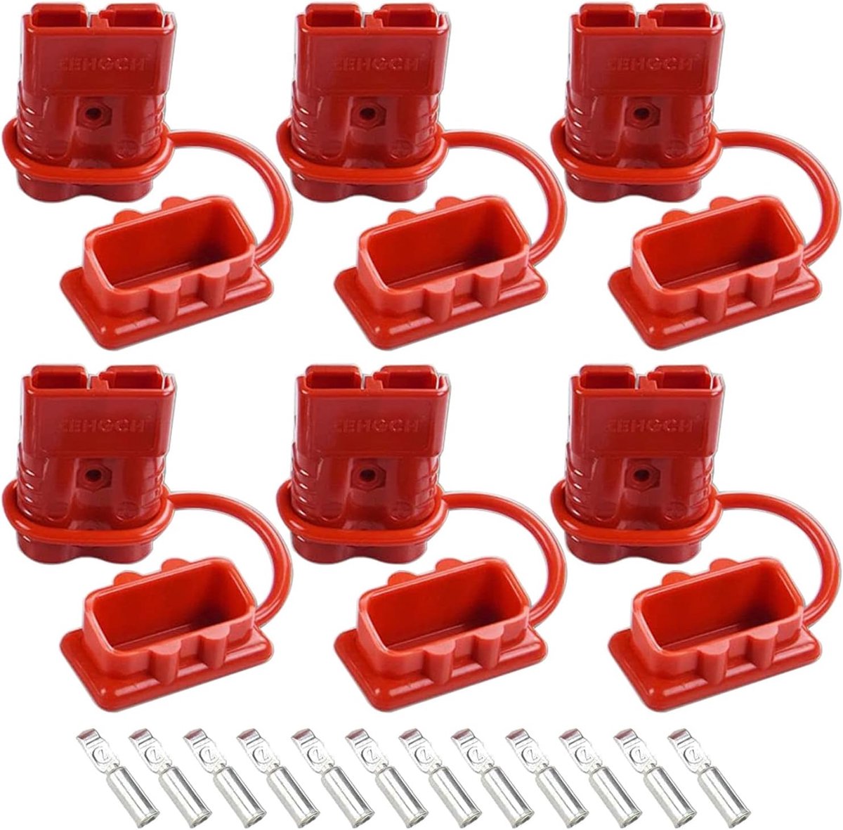 SnelShoppen - Pack van 6 Accu Connectoren 50A Stekker 600V Trekhaak voor Kabel Lier Snelle Verbinding Accu Connector Snelle Stekker met Stofkappen voo