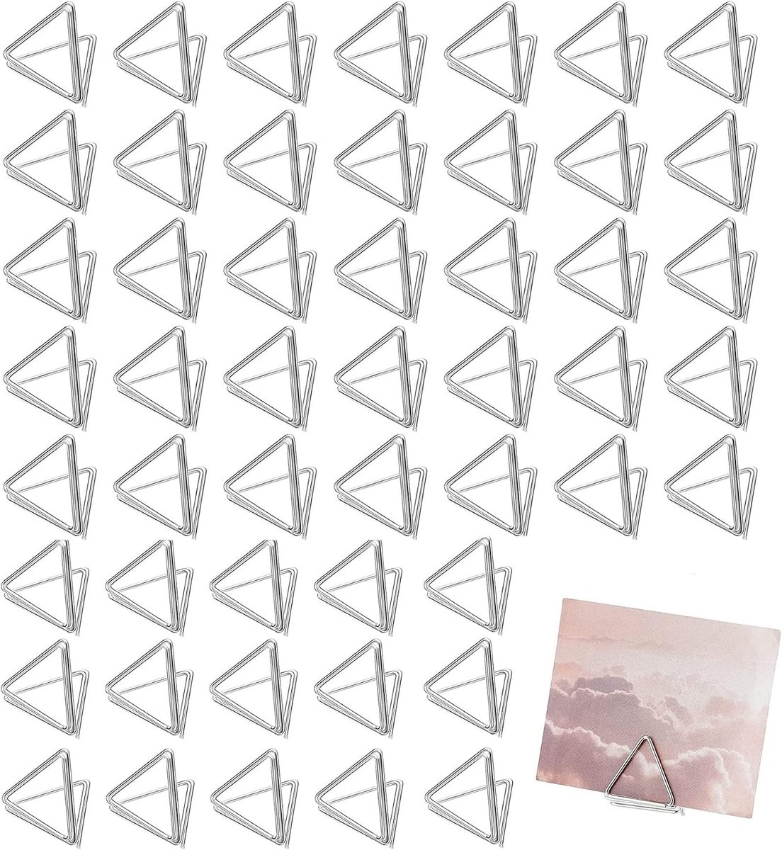 SnelShoppen - 50 Stuks Triangulaire Tafel Kaartenhouder, Tafelnummer Houder, Foto Display Stand met Zilveren Folie Rand voor Bruiloft, Bedrijfskaarten