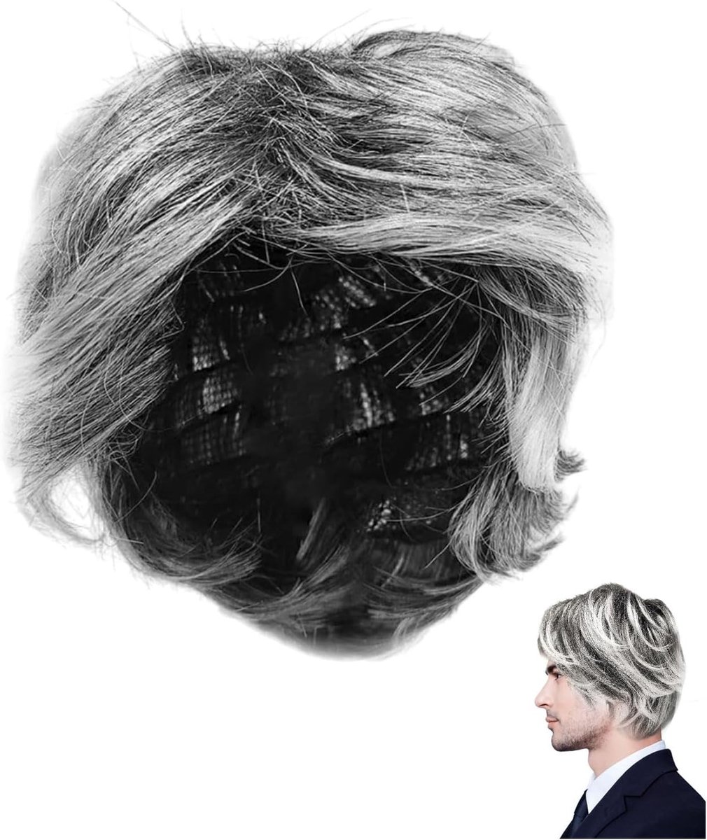 Grijze Peruk voor Mannen, Kostuum voor Grootvader, Wetenschapper Professor, Cosplay Accessoires voor Halloween, Carnaval en Feestjes