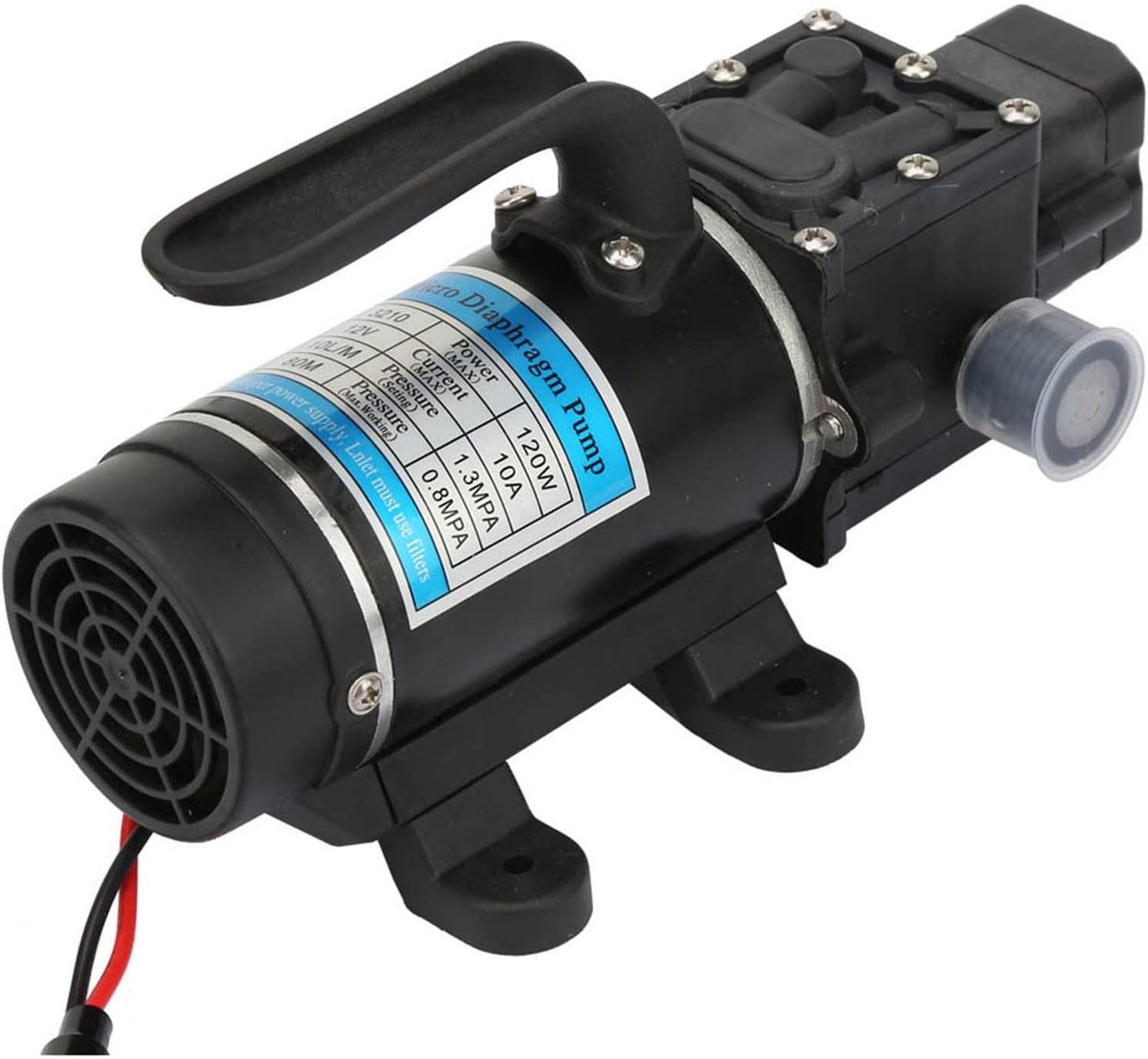 SnelShoppen - Elektrische Waterpomp 120W, 10L/min, Zelfaanzuigende Diafragma Pomp met Overstroombeveiliging, 12V/24V voor Hoge Druk Reiniging en Tuini
