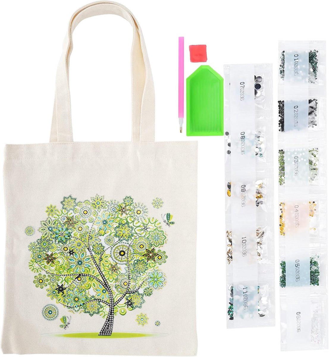 SnelShoppen - Cotton Canvas Tote Bag met Diamanten, 5D DIY Diamant Schilderen Handtas voor Winkelen, Dagelijkse Organisatie, Handgemaakt, Canvas, 1 St