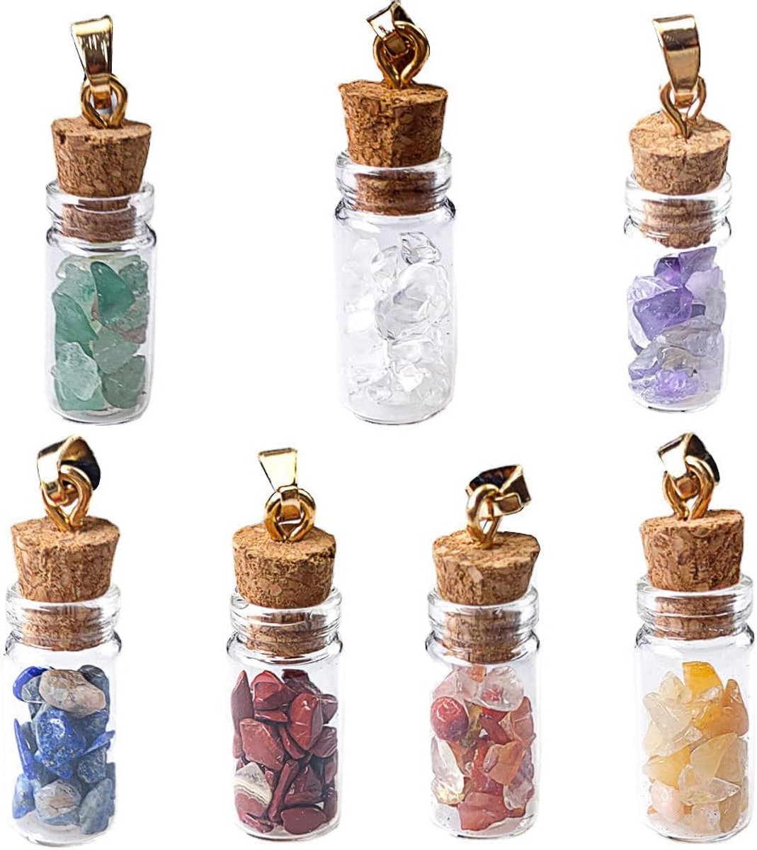SnelShoppen - 7 Chakra Kristal Steen Chip Flessen Healing Kristal Getrommelde Edelstenen Set voor Balanceren Meditatie Thuis Decoratie