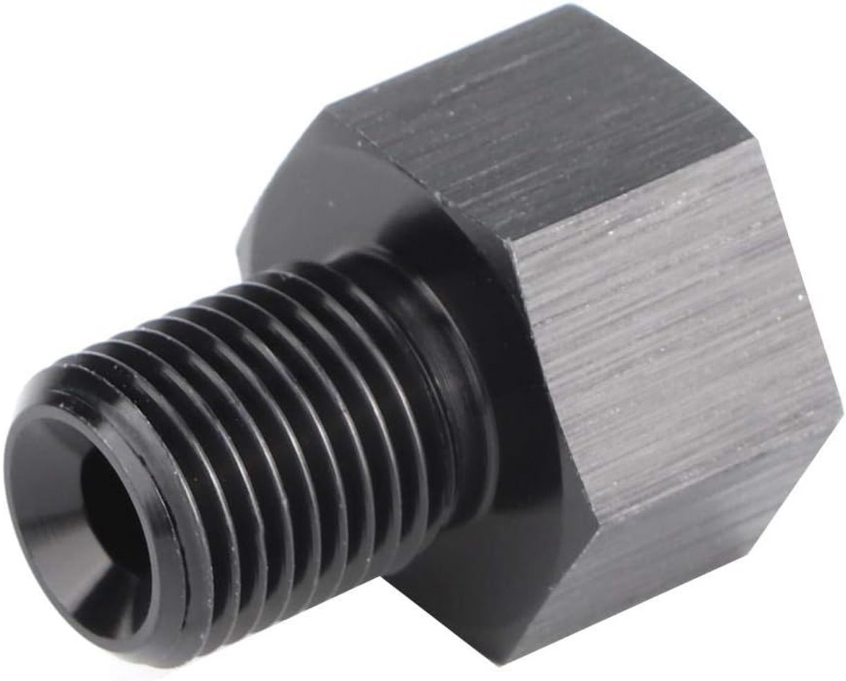 SnelShoppen - Flare Adapter 1/8 Inch NPT Bushing naar M10x1.0 Adapter voor Oliedrukmeter Mannetje, Zwart, Aluminium, Duurzaam en Corrosiebestendig
