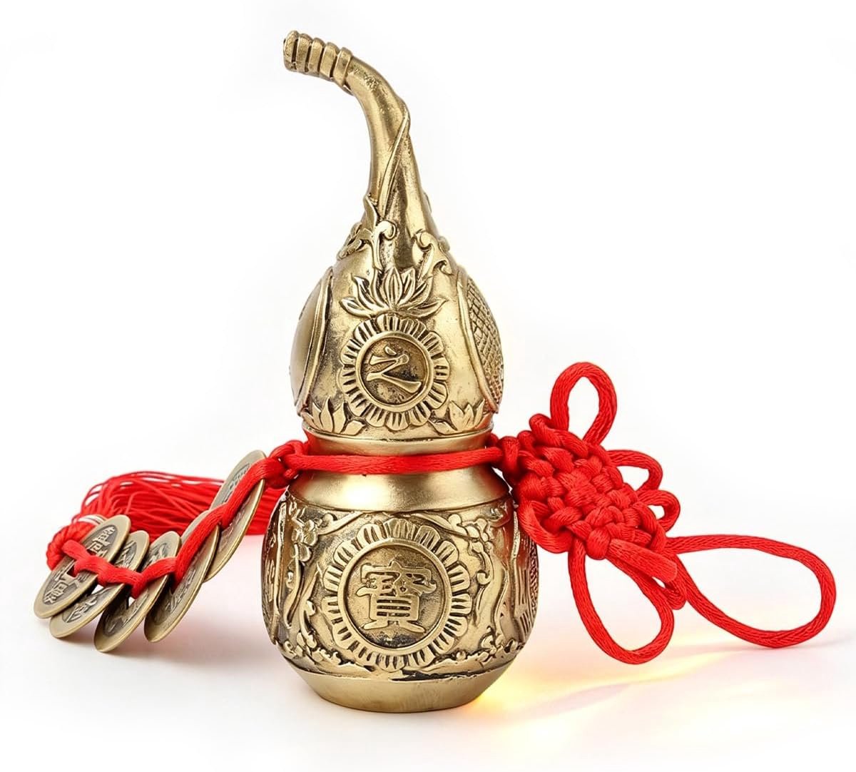 SnelShoppen - Tissting Messing Pompoen, Feng Shui Geluksartikel Chinese Traditionele Wu Lou met Munt Borstel voor Interieurdecoratie en Huiswarming Ca