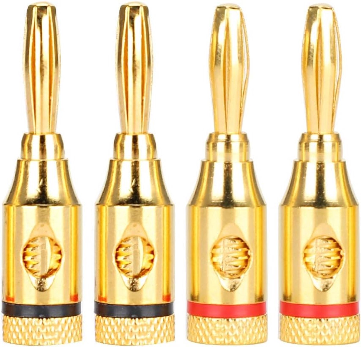SnelShoppen - 4 Stuks Banana Plug Goud Geplated Koper Luidspreker Kabel Connector Voor Stabiele Signaaloverdracht, Kleurgecodeerd, Ideaal Voor Audio A