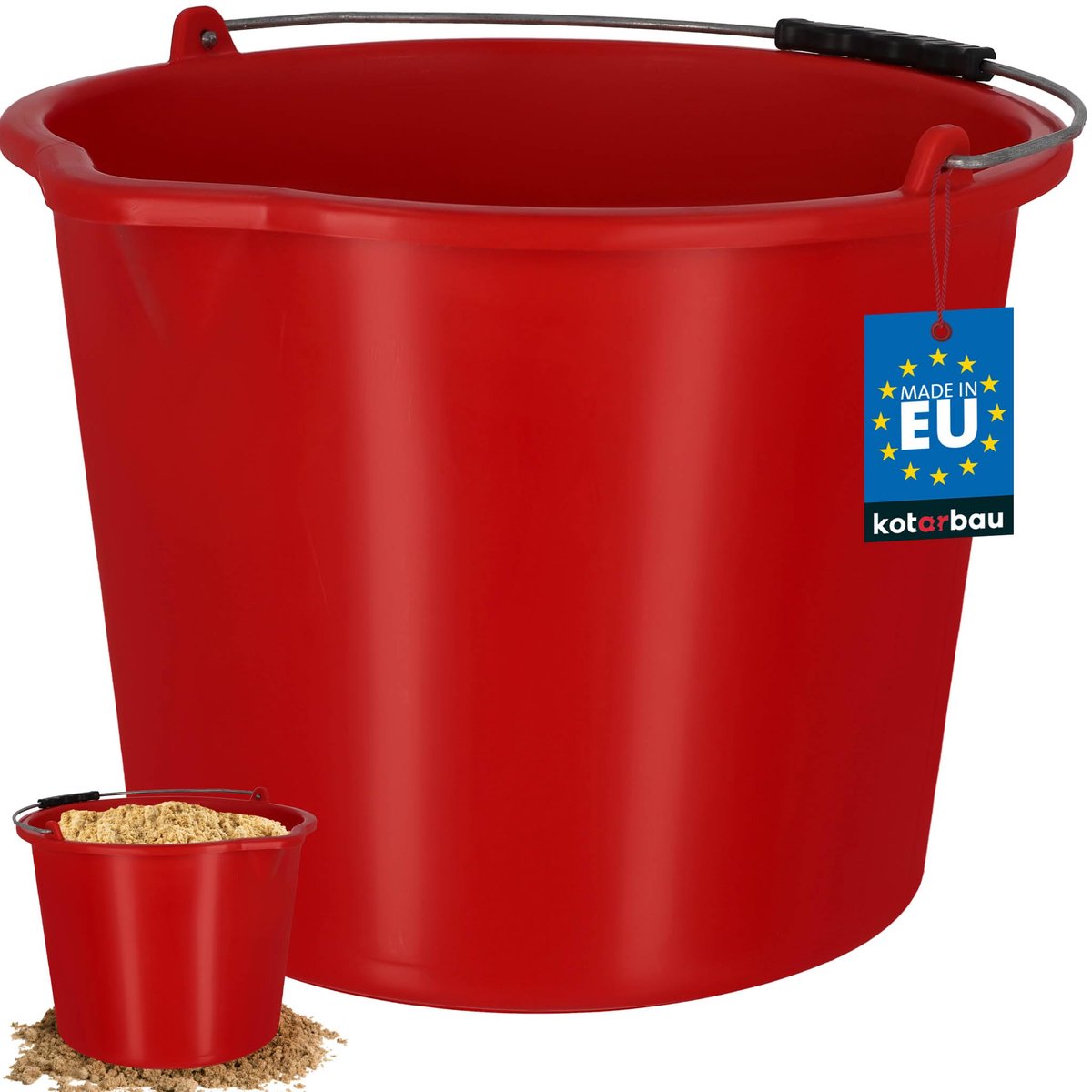 KOTARBAU® Bouwemme 16 L - Mortelemmer van Kunststof - Cementemmer - Emmer met Uitgiettuit en Handgreep - Emmer voor Bouwplaats - Rood