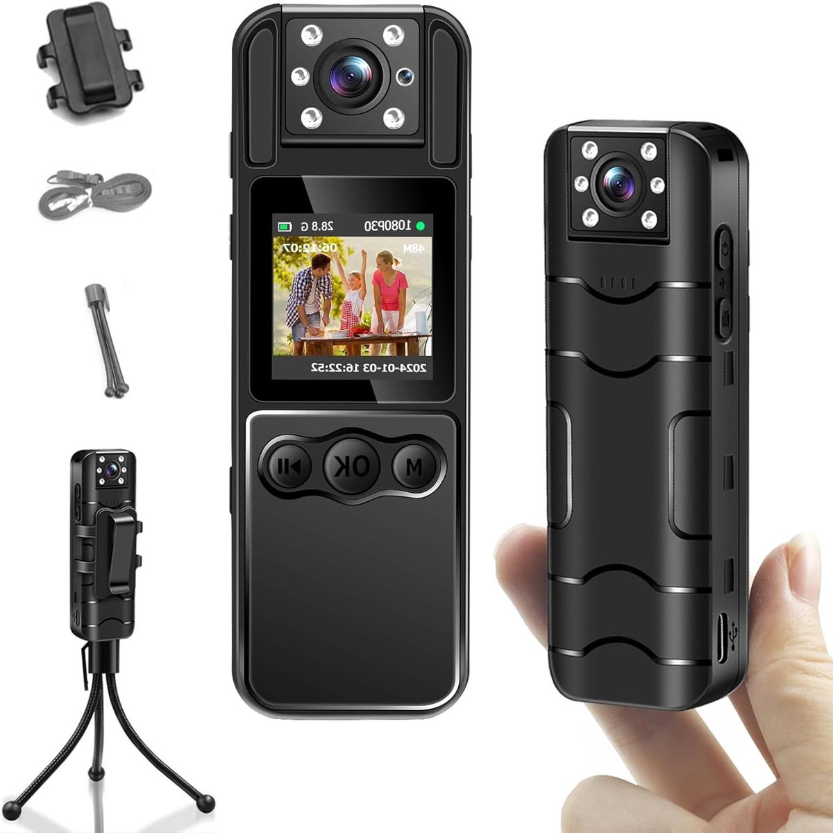 Mini Bodycam - Draagbare Camera - Veiligheid Opnemen - 1080P HD Nachtzicht - 1.3 Inch Display - Zwart