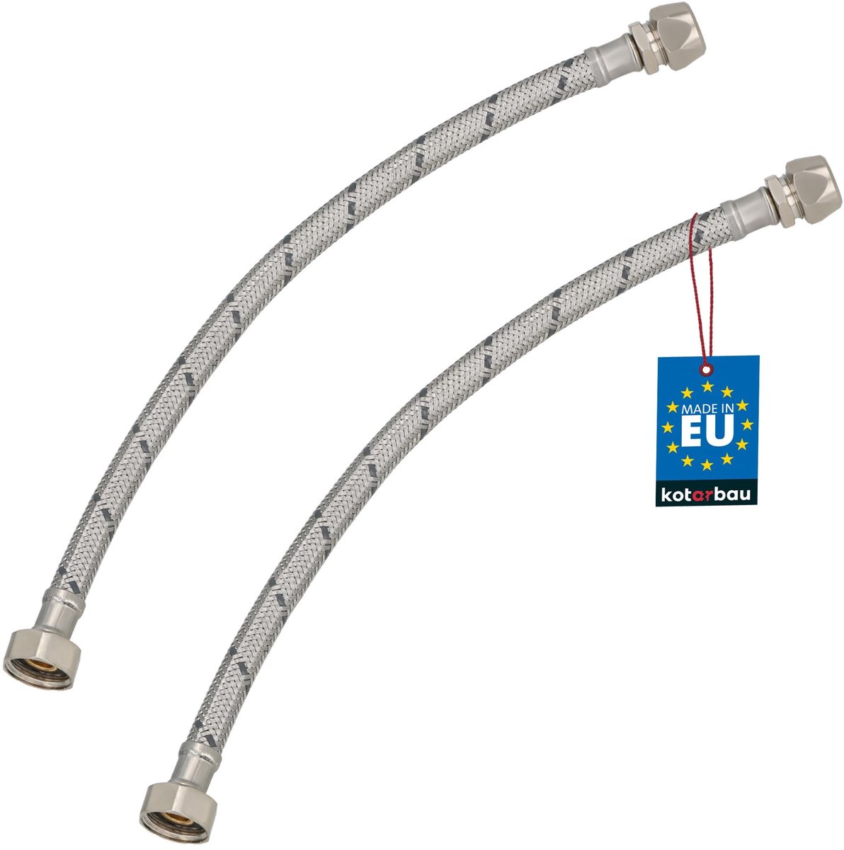KOTARBAU® 2 Stuks - Flexibele Aansluitslang 1/2“x3/8“ - Aansluitslang Armatuur 40 cm - Flexibele Kraanslang - Wartelmoer x Knelkoppeling - Sanitaire Aansluitslang - Gevlochten Roestvrijstalen Aansluitslang