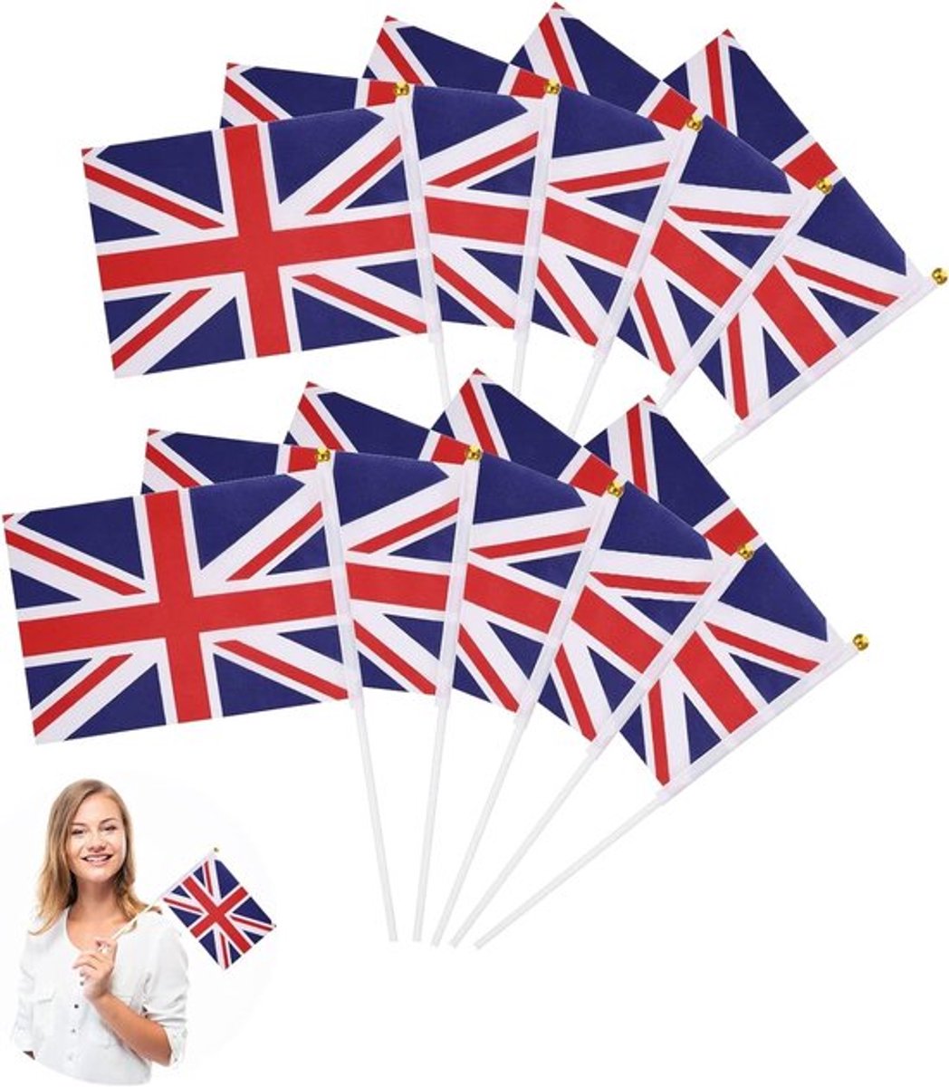 Mini Britse Vlaggen voor Sportevenementen en Nationale Feesten, 14 x 21 cm, Set van 10 Stuks, Perfect voor Decoratie en Verzameling