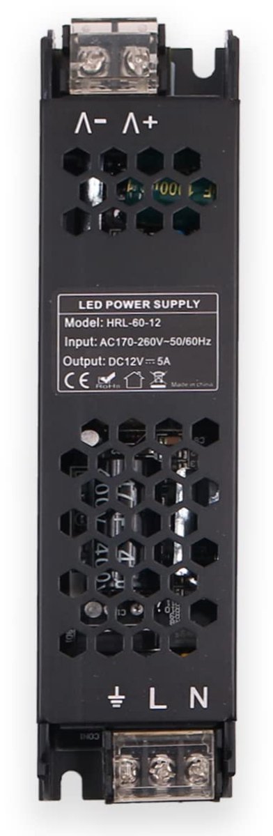 SnelShoppen - LED Driver 12V 60W LED Transformator, Dunne LED Voeding, Constant Voltage Adapter voor LED Strip, Kastverlichting, Aluminium, Betrouwbaa