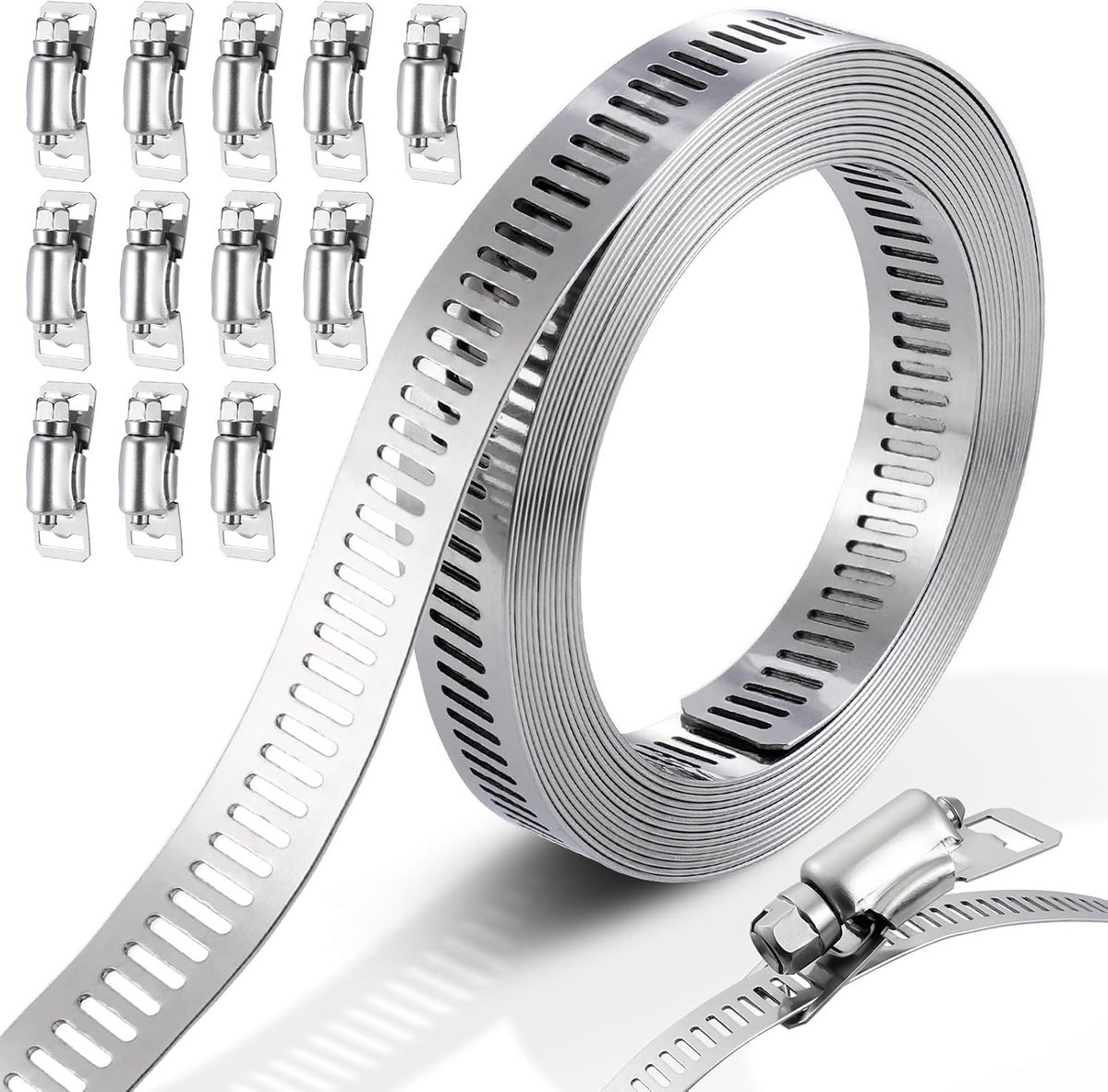 Slangenklemmen set DIY 3 meter - metalen klemmen - 12 sterke verstelbare wormschroeven - eenvoudig in gebruik - ShopVlot