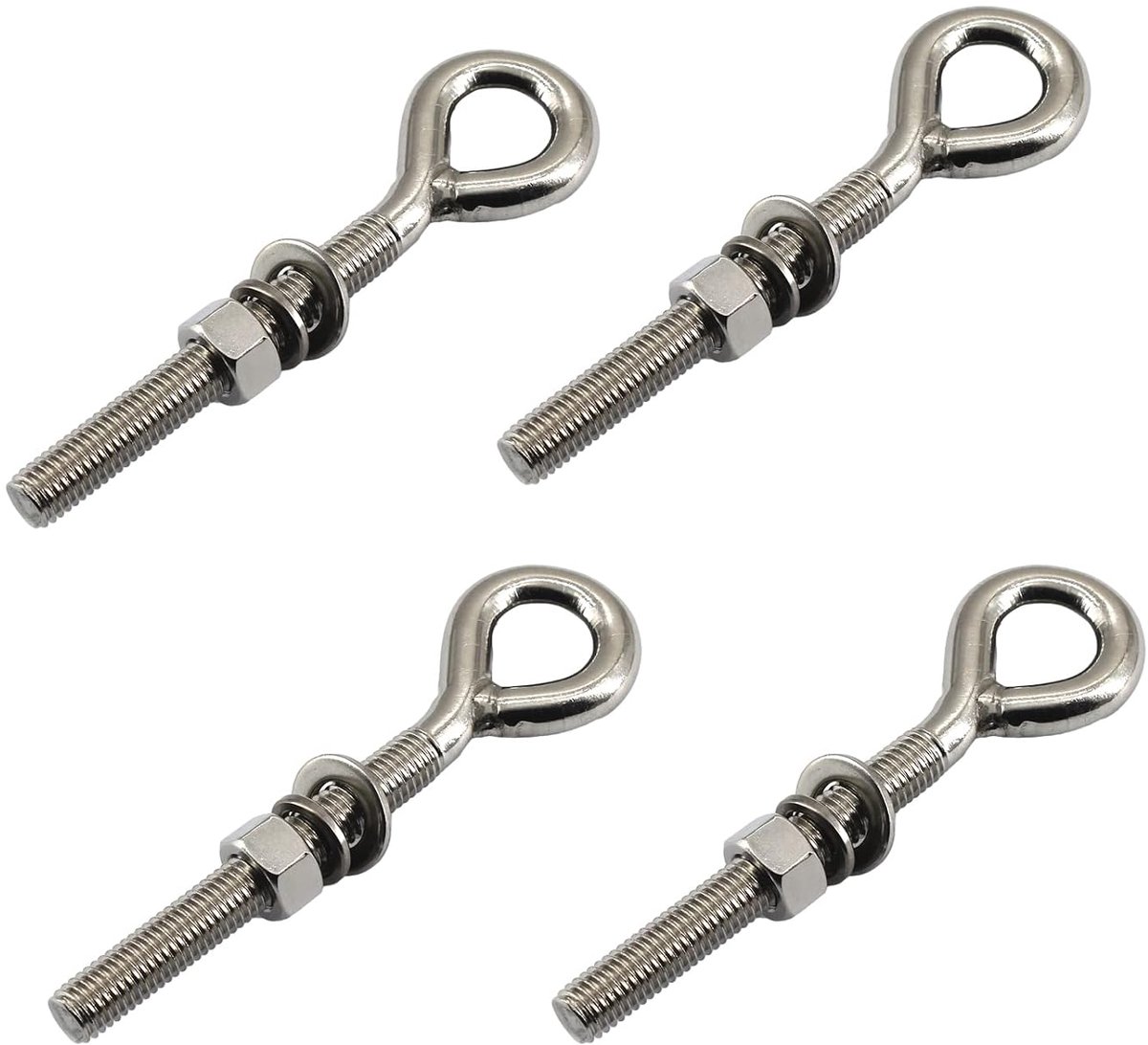 SnelShoppen - 4 Pcs M10 RVS Oogbout met Moer en Washers Lang Schacht Draad Ringbout Gesloten Ring Oogbout voor Tuin, Camping en Doe-Het-Zelf Projecten
