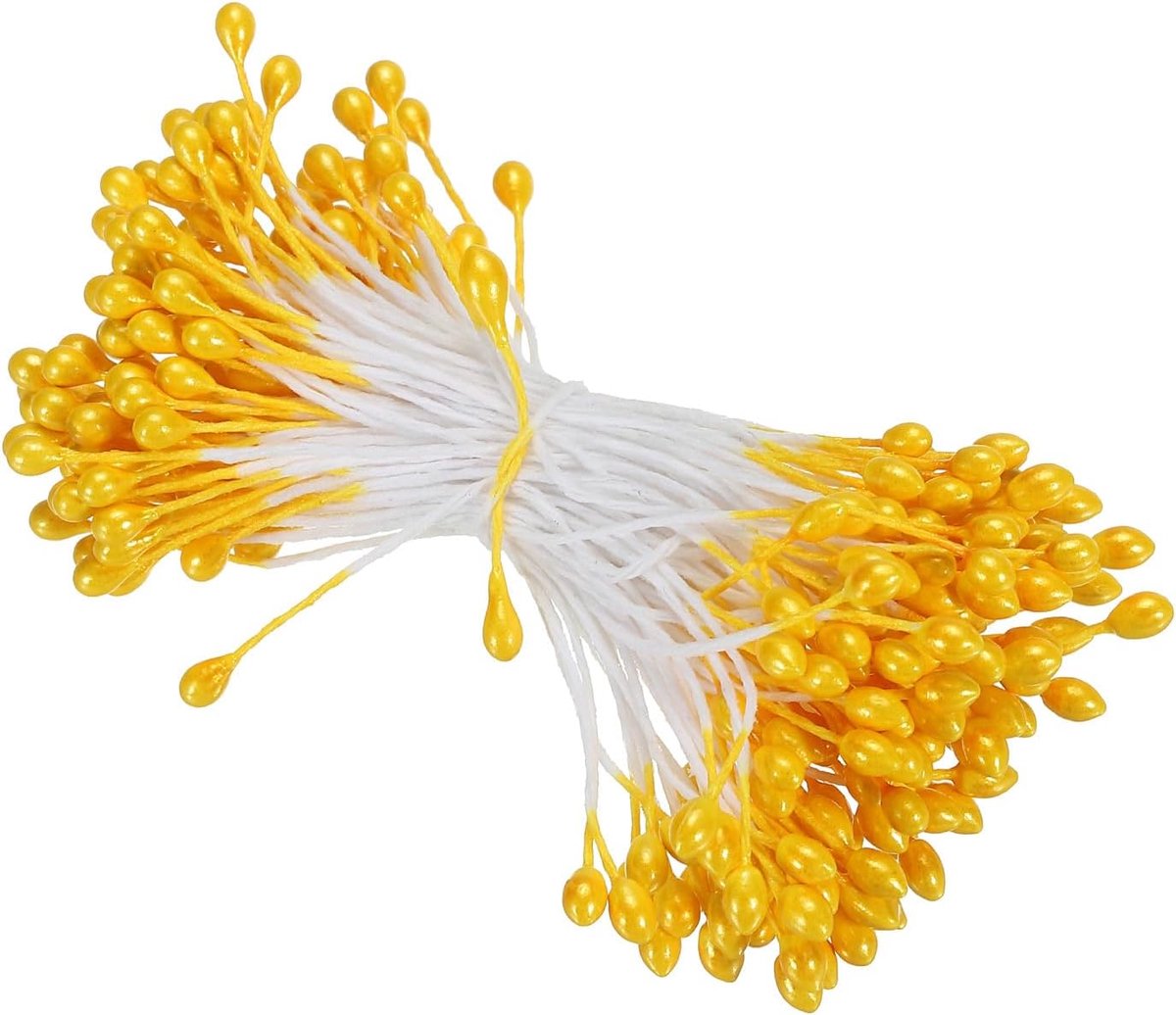 SnelShoppen - 150 Stuks Kunstmatige Bloem Stamens met Dubbele Kop 3mm, Matte Parels, Flexibel en Duurzaam voor DIY Decoratie, Oranje Geel, Perfect voo