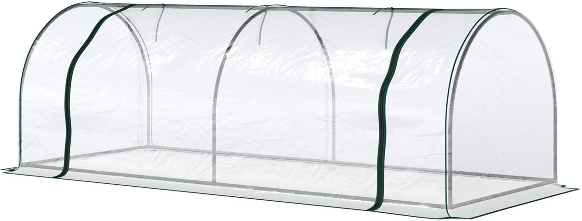 Kweekkas met deur, koudkas, plantengroei, kweekfolie, staal, PVC, transparant, 250 x 100 x 80 cm