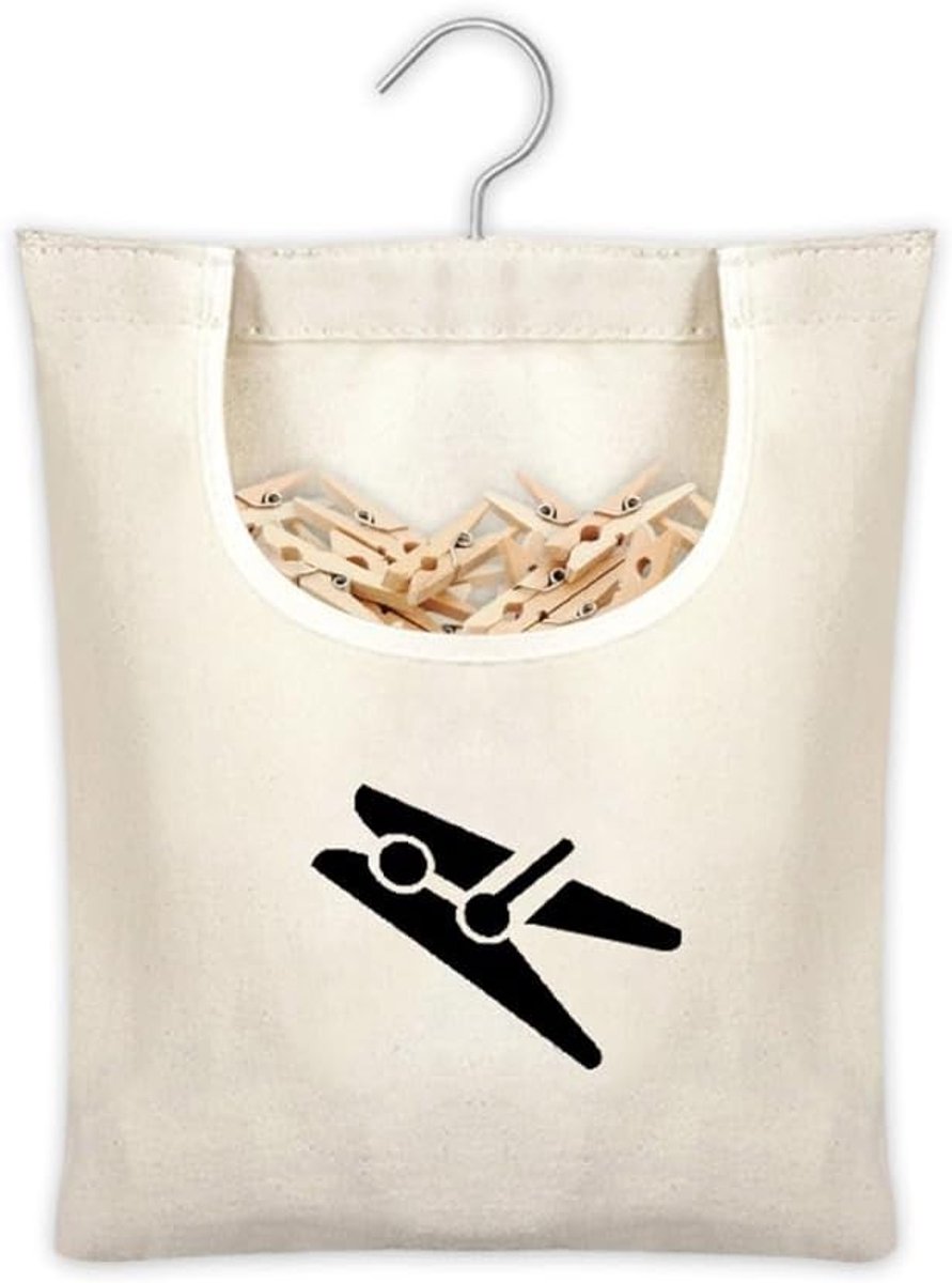 Wasknijpertas - Beige - 30 x 25 cm - Duurzaam Canvas met Haken - Voor Buitengebruik