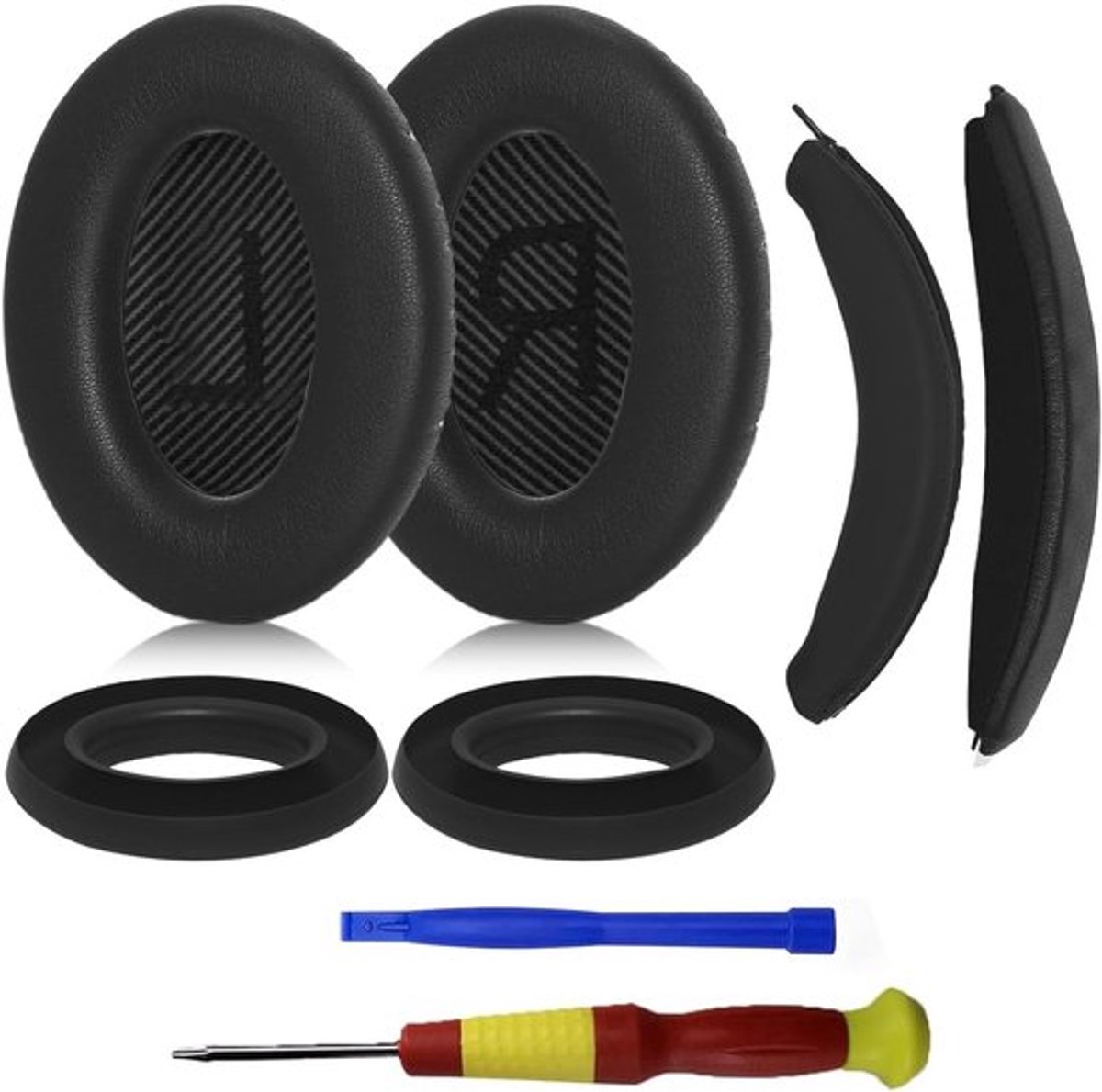Vervangingskit voor Bose QuietComfort 35 Hoofdtelefoon met Oorkussens, Silicone Covers en Hoofdbandbescherming, Eenvoudig te Installeren en Comfortabel in Zwart