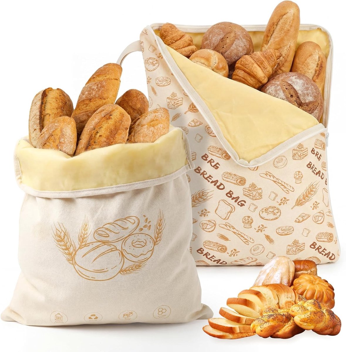 Bijenwas Broodzakken - Beige - 42 x 33 cm - Herbruikbare Zak met L-vormige Ritssluiting - Voor Bakkers en Thuisgebruik