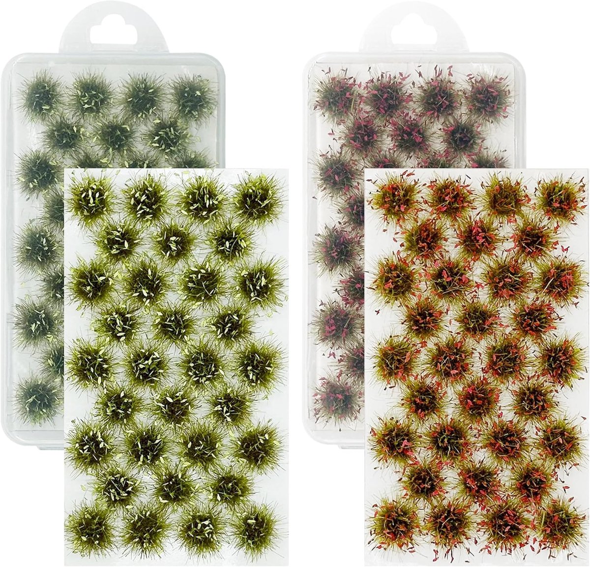 SnelShoppen - Miniatuur Gras Cluster, Statisch Gras Tuft Model Vegetatie Groepen voor DIY Model Spoorweg Landschap, 64PCS Groen en Rood, Nylon Materia