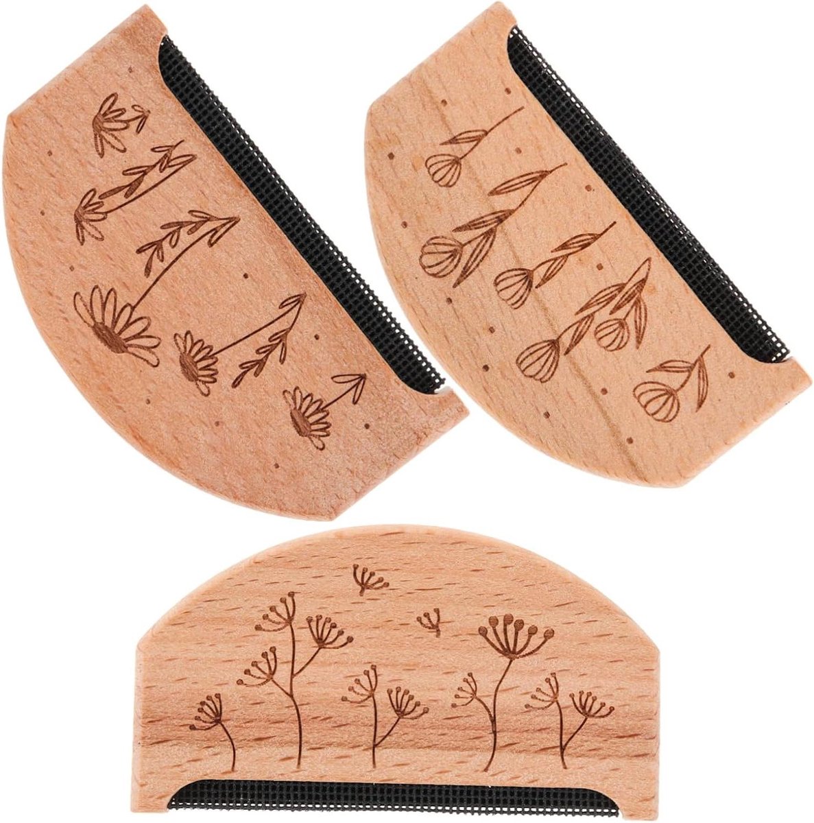 Houten Kledingborstel - Pluisverwijderaar Sweaterkam - Kleding Reinigen - Ergonomisch Ontwerp - 3 stuks - Beige