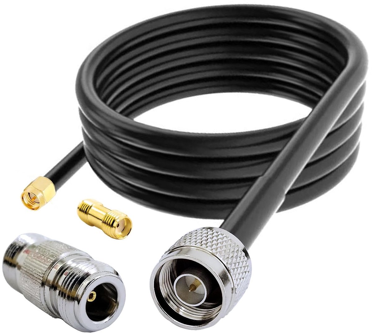 SnelShoppen - Coaxkabel Young Wolf N naar SMA Jumper Male naar Male 5M met 2 Stuks N SMA Adapter Kit voor 3G 4G 5G LTE Antenne, Ham Radio, GPS, WiFi