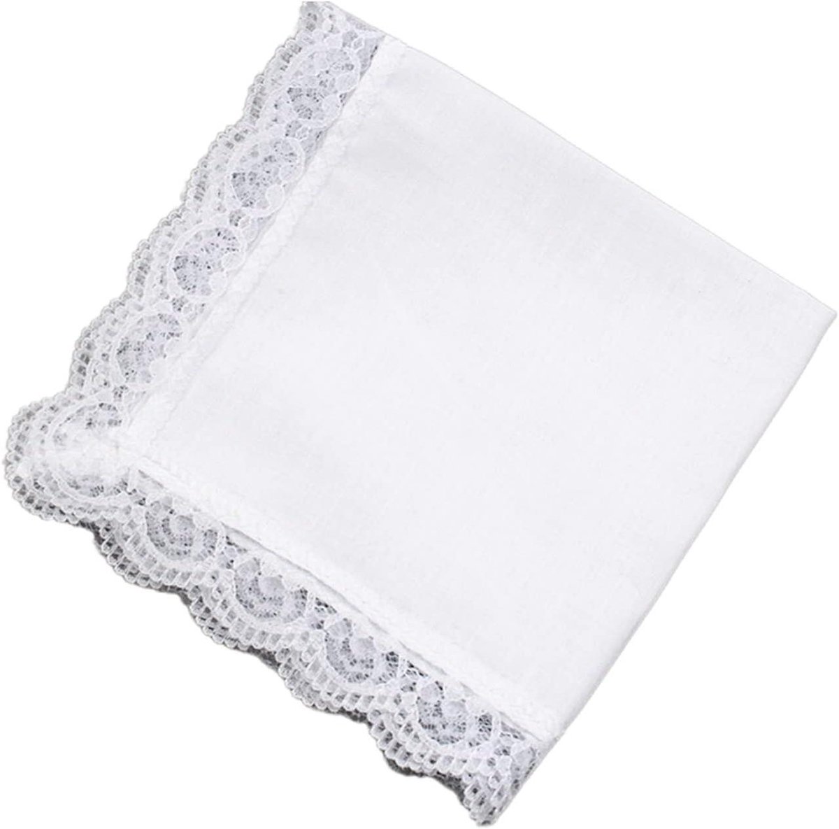 Katoenen zakdoeken - Lace rand - Bruiloft en dagelijks - Zacht en absorberend - 26x27 cm - Wit