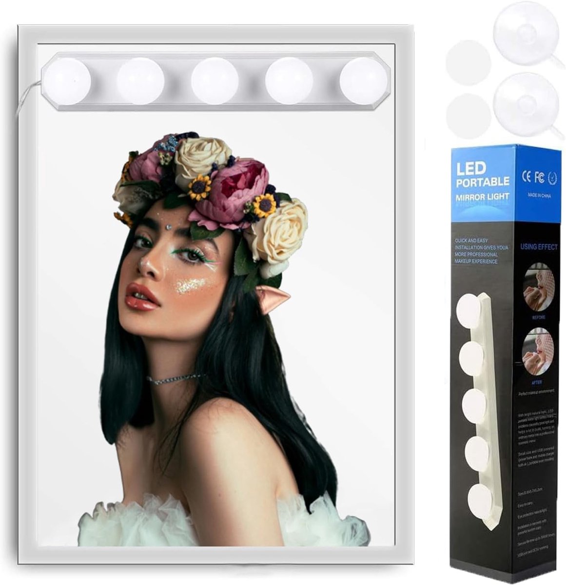 Led-spiegellamp - Wit - 5 LED Lampen - Dimbare Make-uplamp met Kleurtemperatuur Instelbaar - Voor Make-up en Badkamer