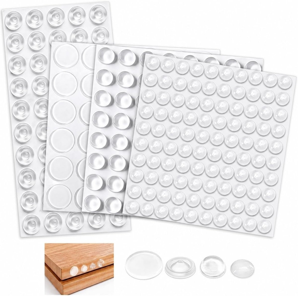 Zelfklevende rubberen buffers, 250 stuks, schokdempend en antislip, ideaal voor kasten, deuren en meubels, verkrijgbaar in 4 maten