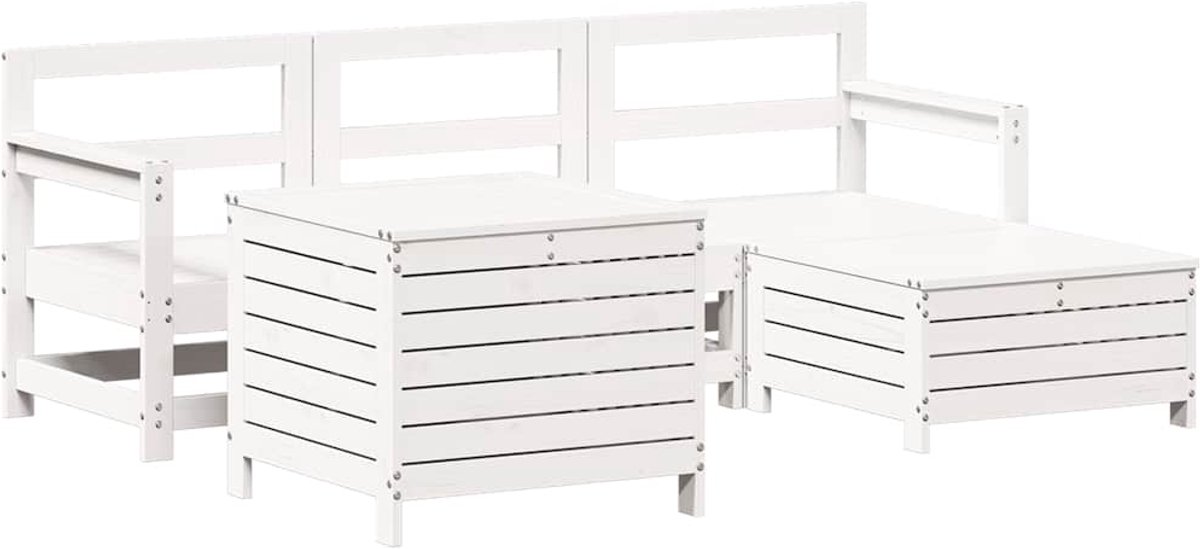 vidaXL 5-delige - Loungeset - massief - grenenhout - wit