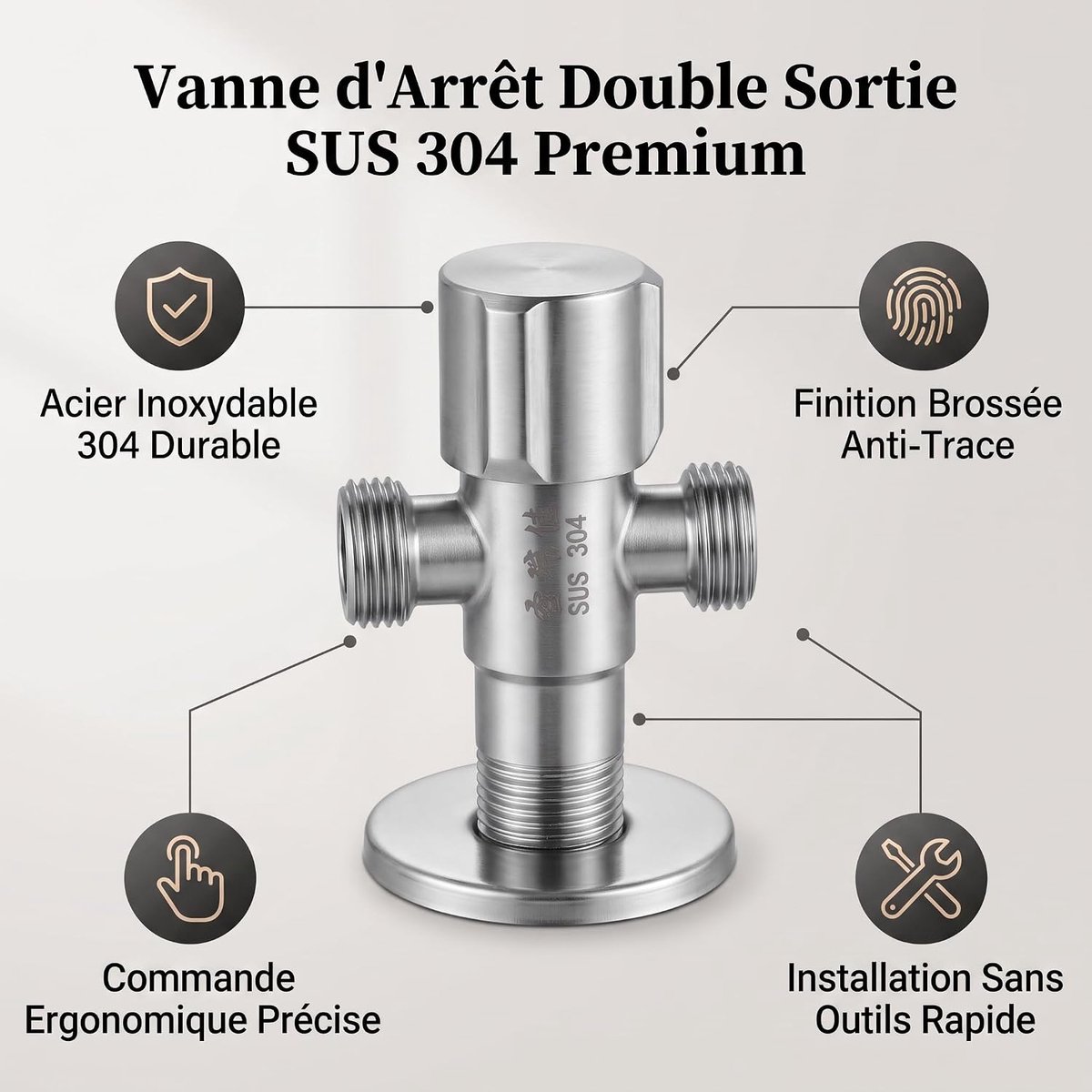 SnelShoppen - G1/2" Hoekklep RVS Kraan Waterstopklep 1 Inlaat 2 Uitlaten voor Handheld Toilet Bidet Spray Badkamer, Lekvrij, Duurzaam