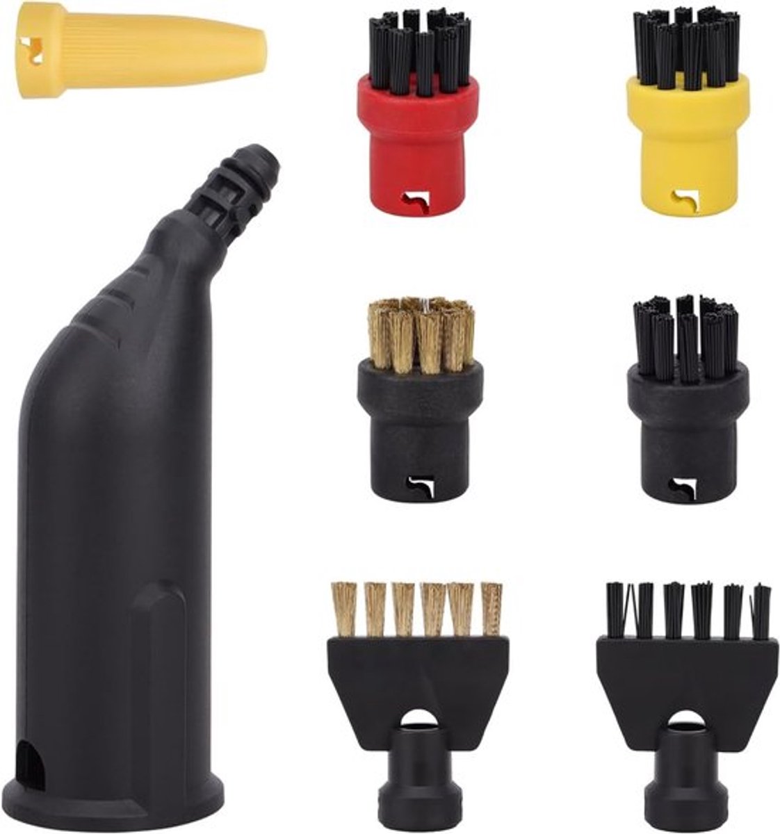 Set van 8 Borstels en Accessoires voor Stoomreinigers - Nylon en Messing Ronde Borstels en Spuitmond voor Effectieve Reiniging