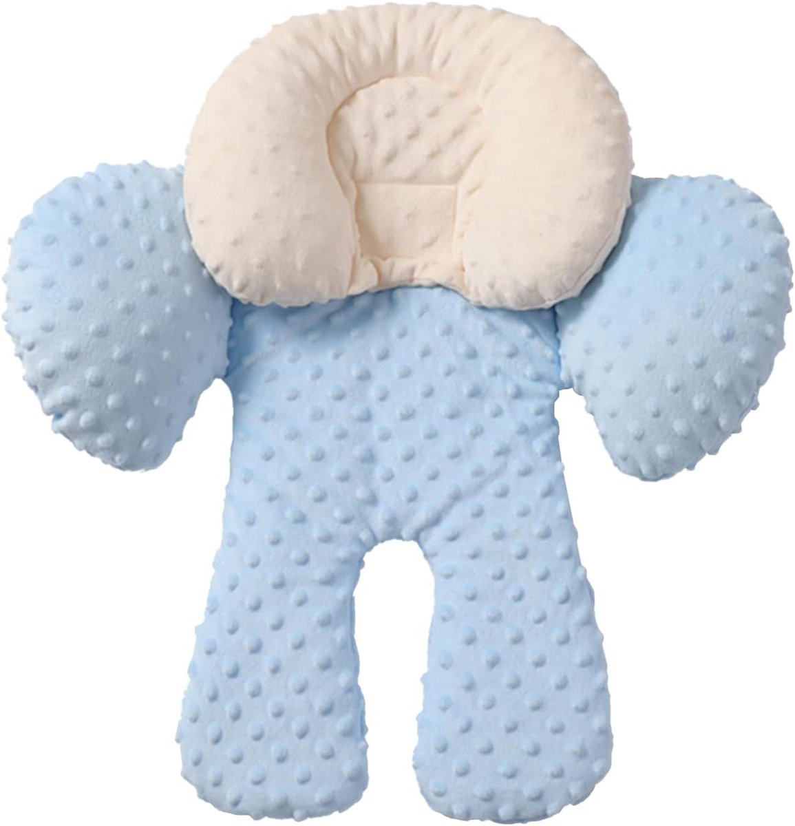 Blauw bubbelstof kinderwagen inlegkussen met neksteun en oordetails, ergonomisch buggy zitmatje, gordelopeningen, zacht bubbel fleece babykussen wasbaar