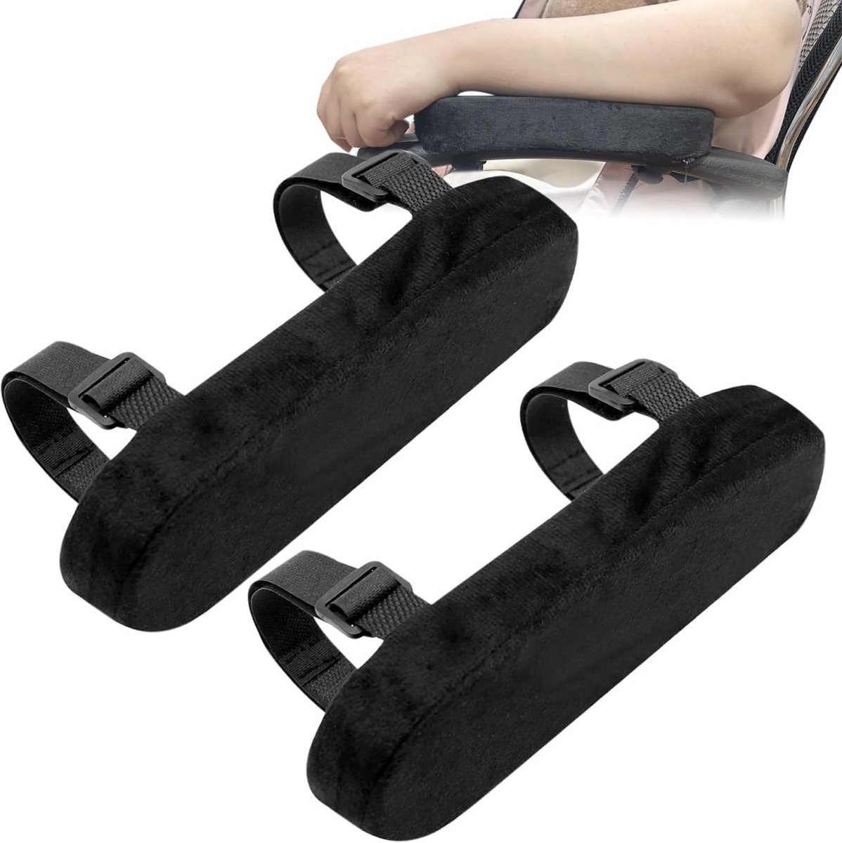 KZQ Set van 2 Armleuningkussens - Ergonomische armleuningkussens voor bureaustoelen - Verhoogt het werkcomfort - Met verstelbare bandjes - Geschikt voor gamingstoelen, computerbureaus en stoelen - Zwart