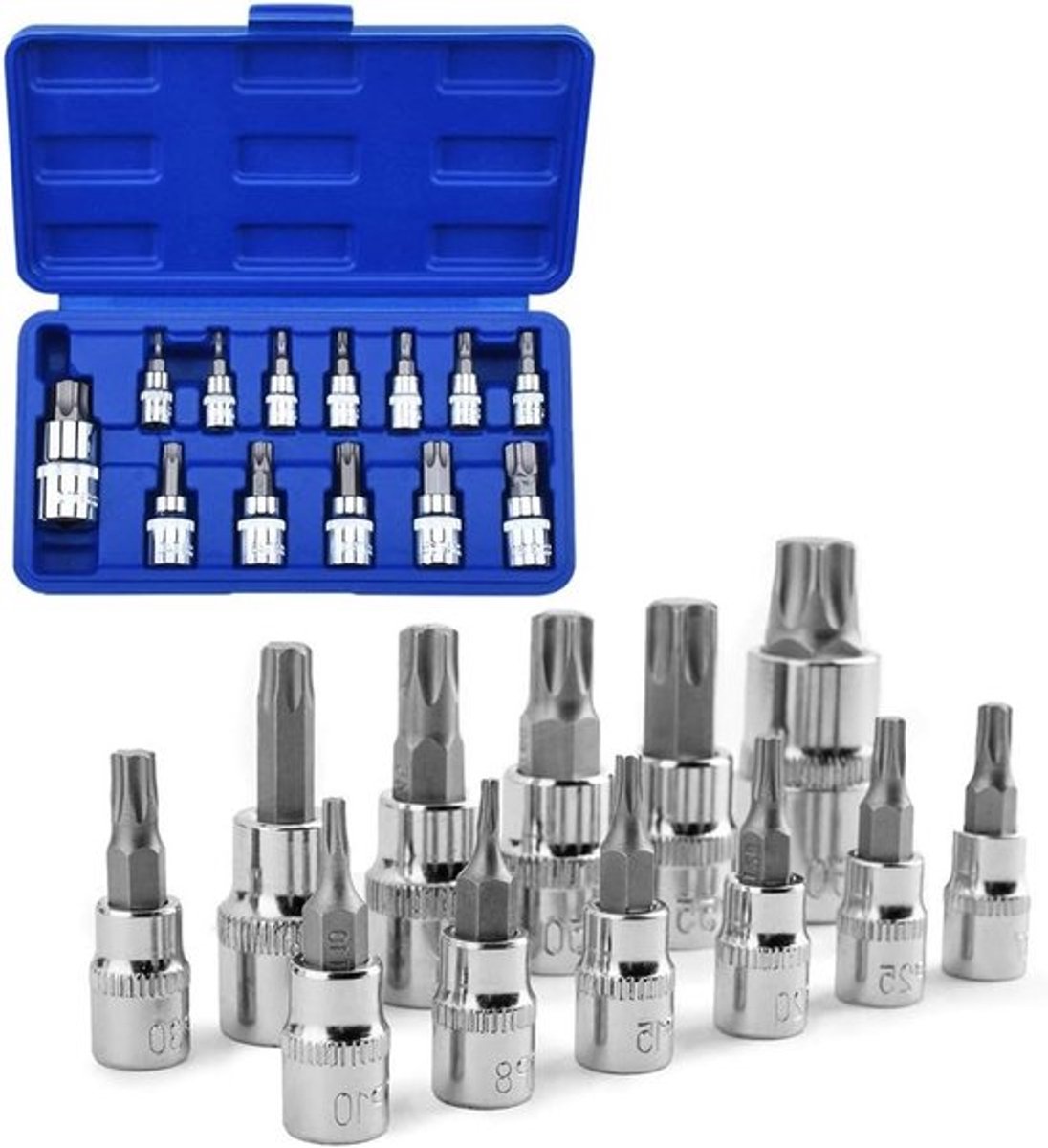 Compleet Torx-bitset van 13 stuks T8-T70 - S2-staal schroefset voor veiligheidskop en reparatiewerkzaamheden