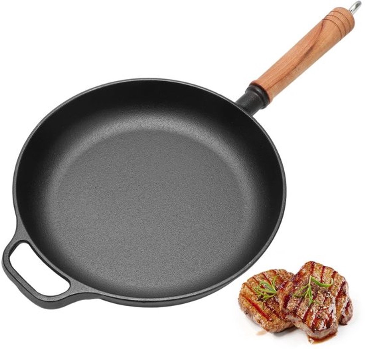 Gietijzeren Pan - 27 cm - Multifunctionele Koekenpan - Ideaal voor Grillen - Geschikt voor Gas en Oven - Duurzaam en Makkelijk te Reinig