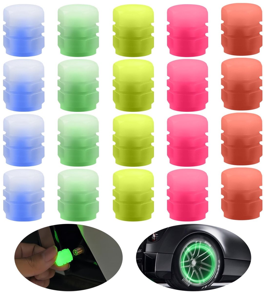 Solidchoice - Set van 20 Fluorescente Ventielkappen voor Auto's en Motoren