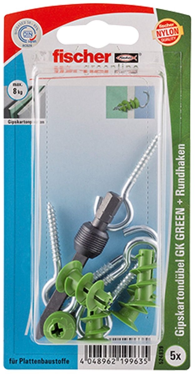 Fischer 5x gipskartonpluggen GK GREEN RH met ronde haak - 524839