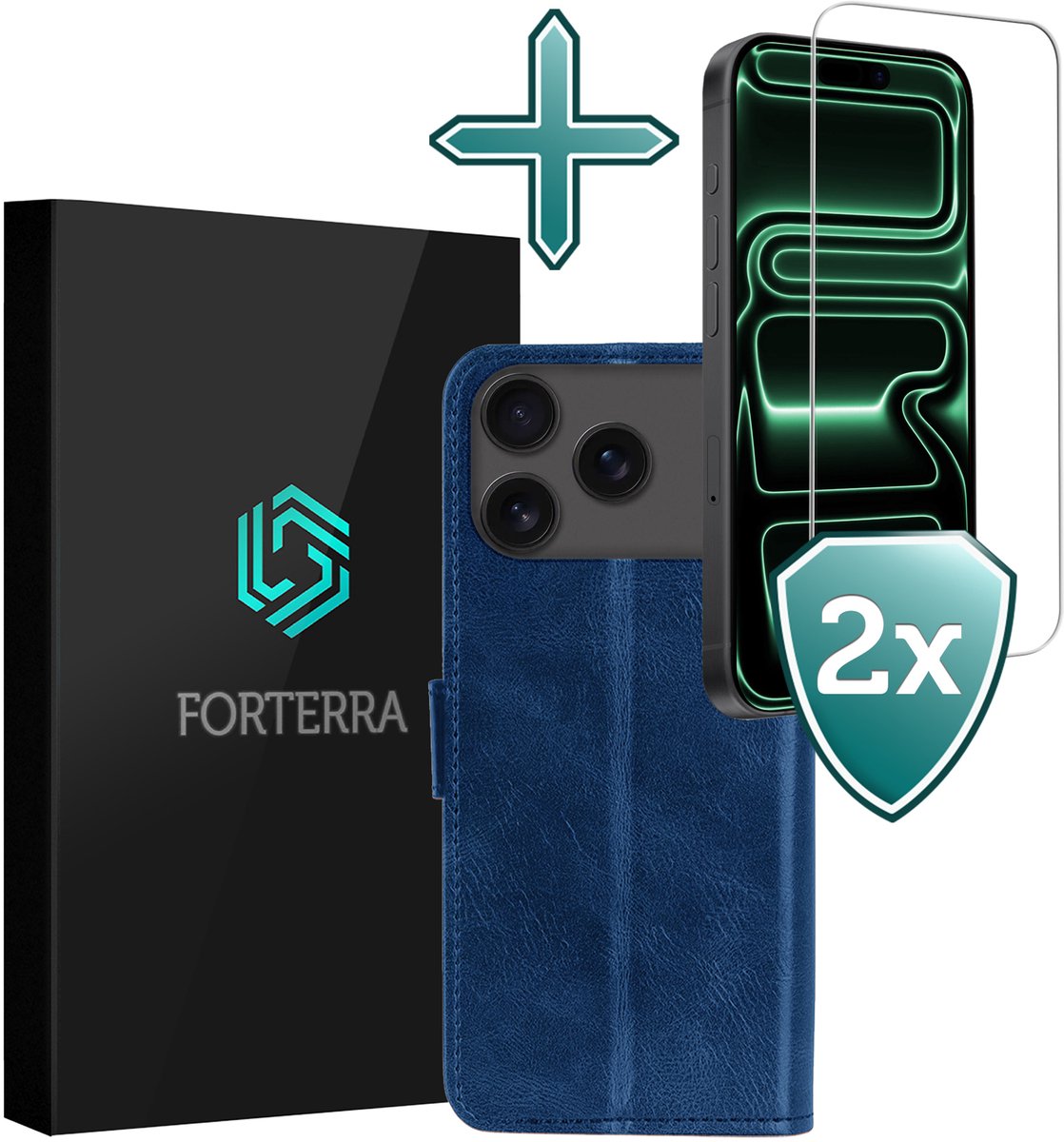 Hoesje Met 2x Screenprotector - Geschikt voor Apple iPhone 18 Pro - Luxe Pasjeshouder - Flip Case - Bookcase Portemonee - Kunstleer Book Case - Flipcase Hoes - Book Cover - Walletcase - Portemonneehoes - Donkerblauw