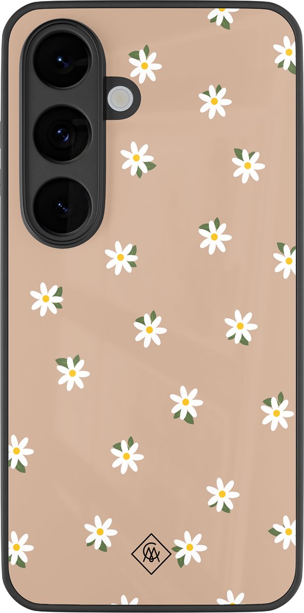 Casimoda® hoesje - Geschikt voor Samsung Galaxy S26 - Sweet Daisies - Luxe Hard Case Zwart - Backcover telefoonhoesje - Bruin/beige